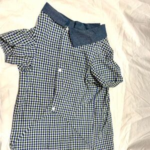 Pet Plaid Button-Up Shirt with Blue Collar — Green & Blue